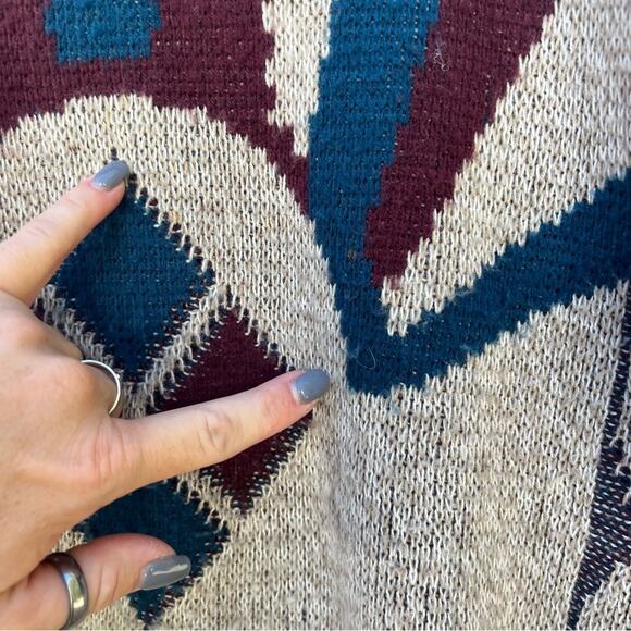 Vintage 90s Oakton Limited Muted Earthy Boho Sunset Maroon Blue sweater LG TALL - Picture 5 of 6